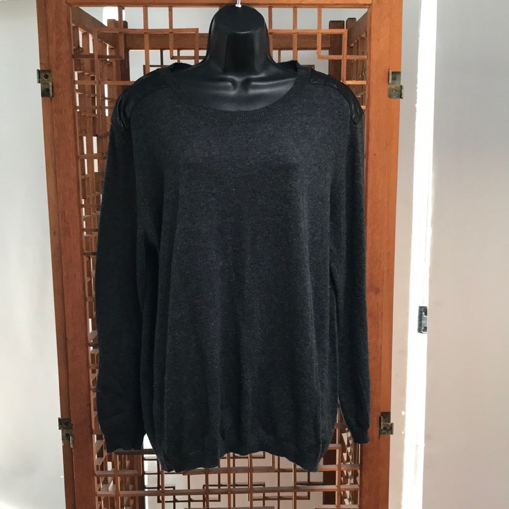 Fashion to Figure size 3X sweater with faux leather shoulder and back details.